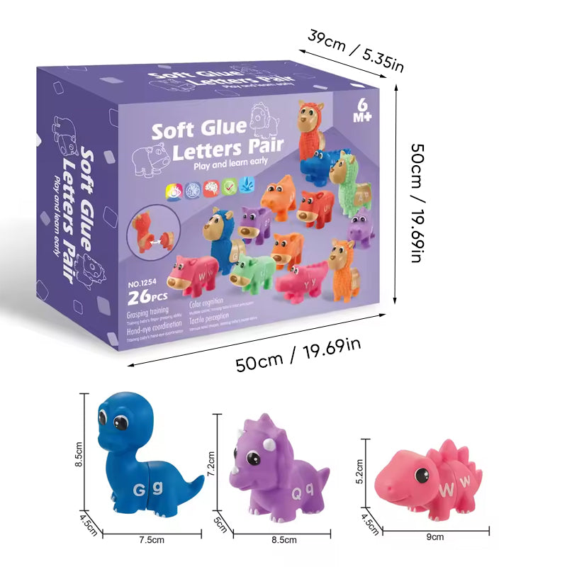 Bijpassend dinosaurusspeelgoed met alfabet - 26-delige dubbelzijdige ABC-set