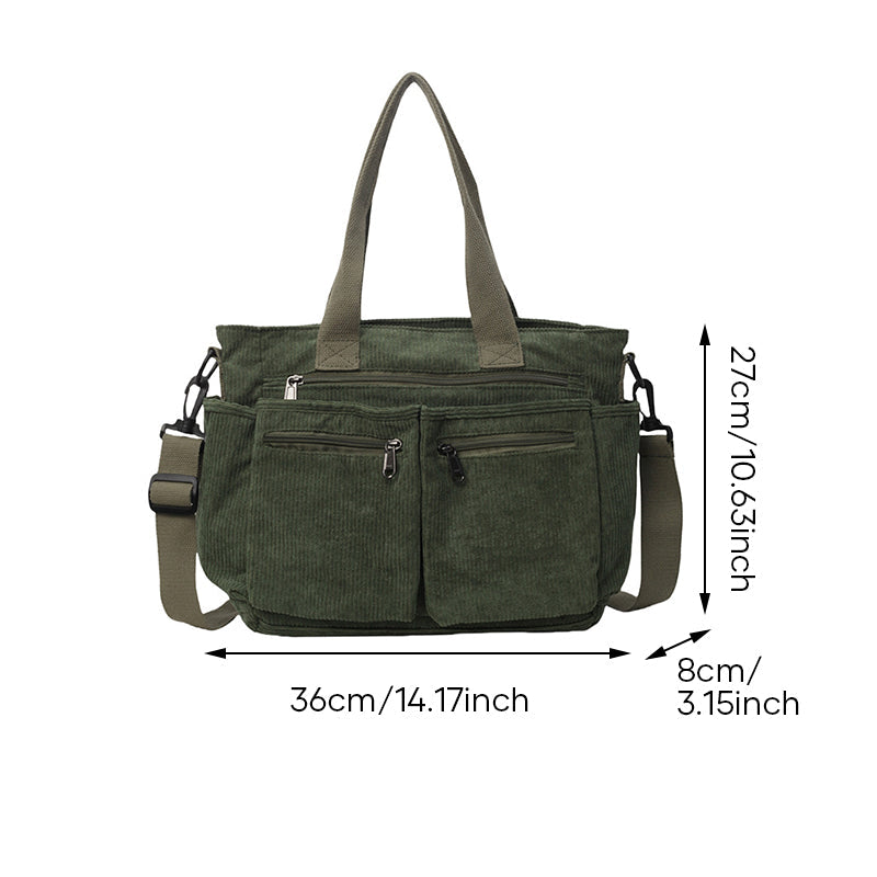 Corduroy damestas met grote capaciteit