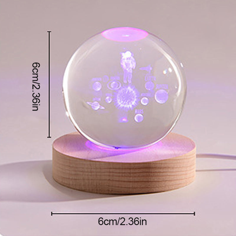 3D Crystal Ball Night Light With Wood Base