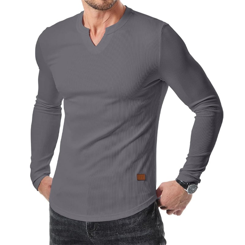 Slim-fit herenshirt met lange lijn en v-hals