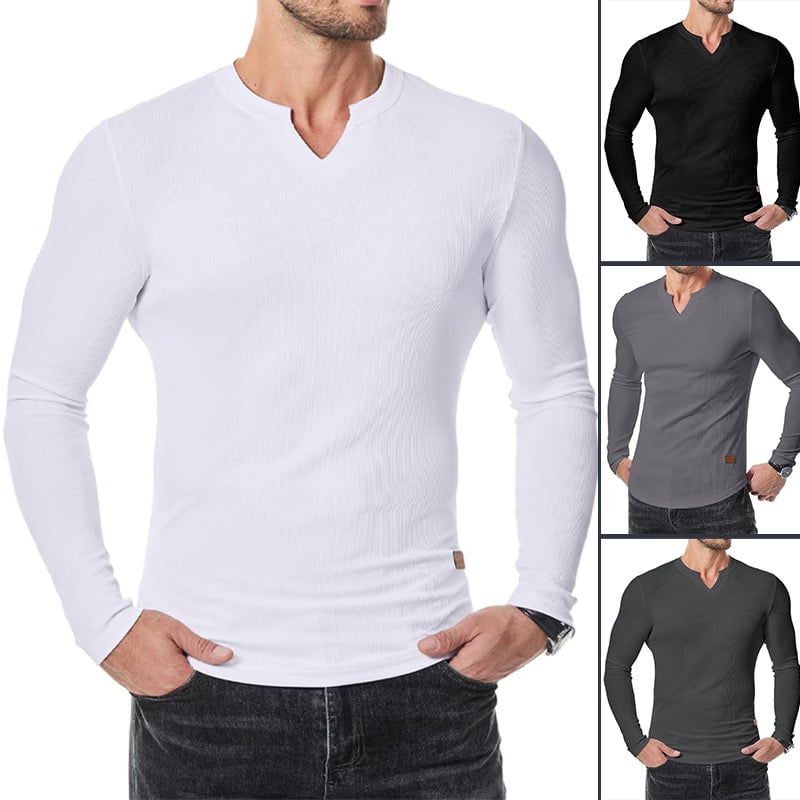 Slim-fit herenshirt met lange lijn en v-hals