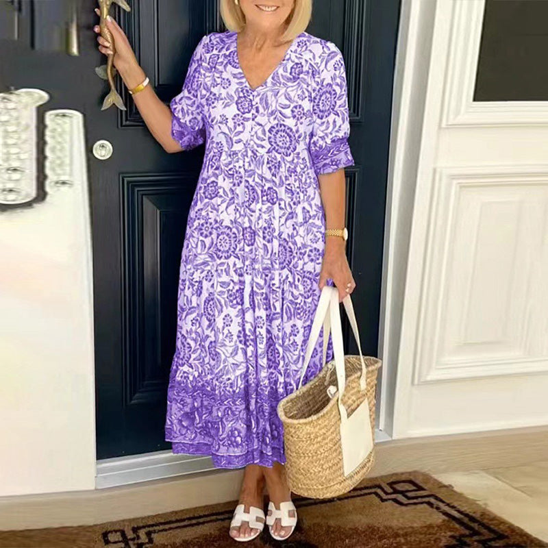 Boheemse zomerjurk met V-hals voor dames
