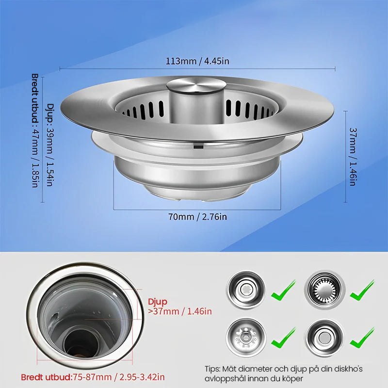Geüpgradeerd 3-in-1 Keukenafvoer Zeef