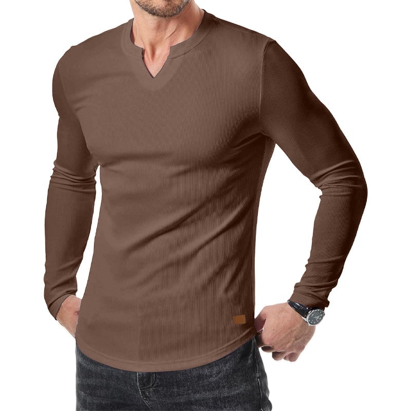 Slim-fit herenshirt met lange lijn en v-hals