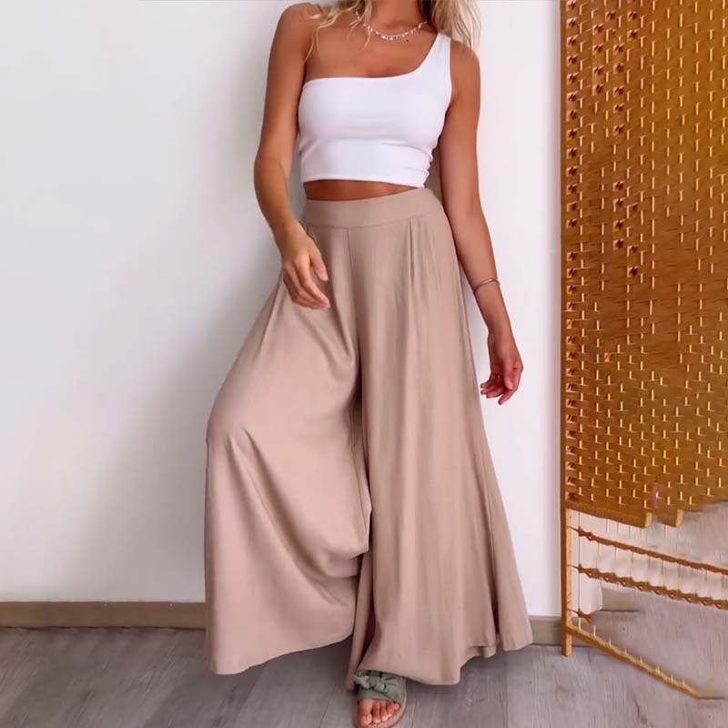 Casual effen broek met wijde pijpen