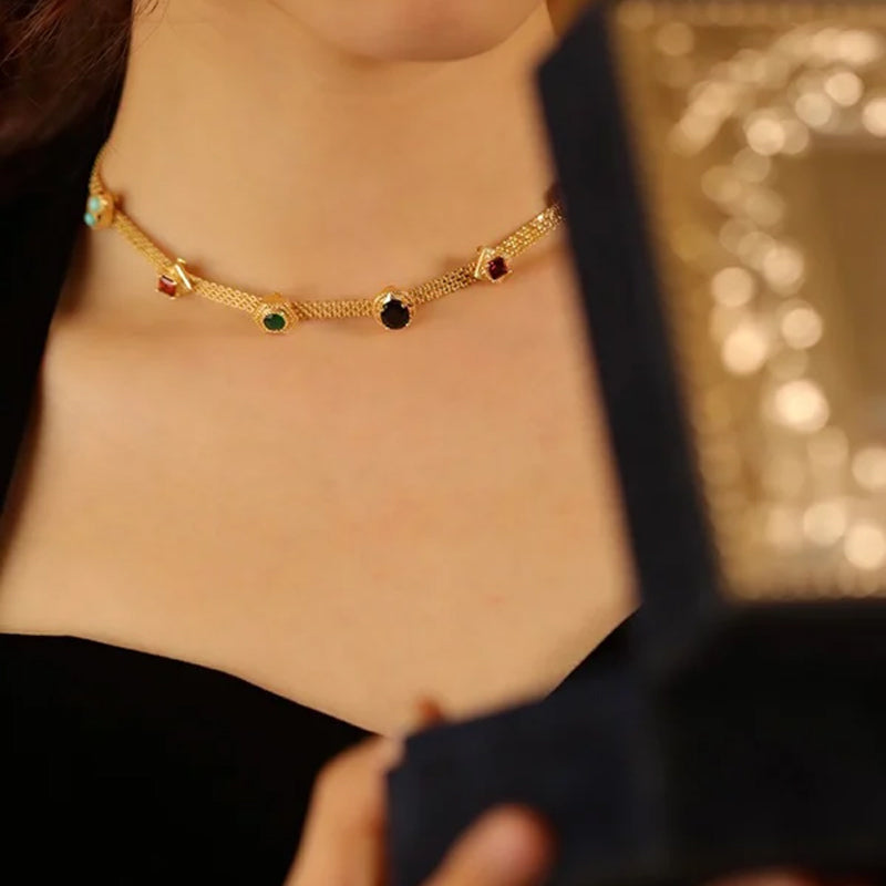 Vintage gekleurde zirkoon ketting