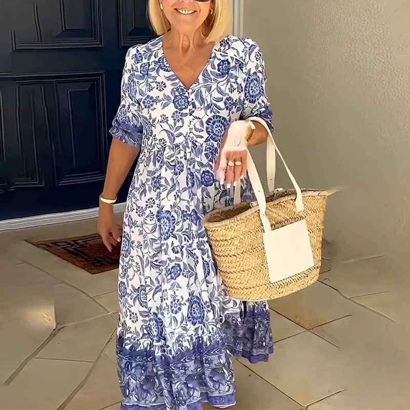 Boheemse zomerjurk met V-hals voor dames