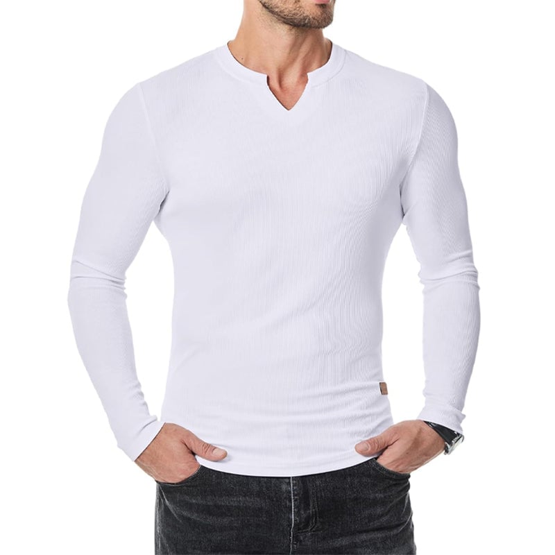 Slim-fit herenshirt met lange lijn en v-hals