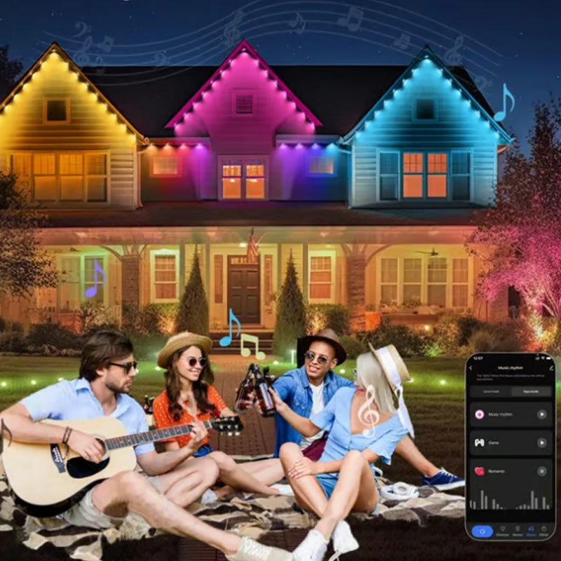 Kleurrijke dakrandverlichting voor buiten