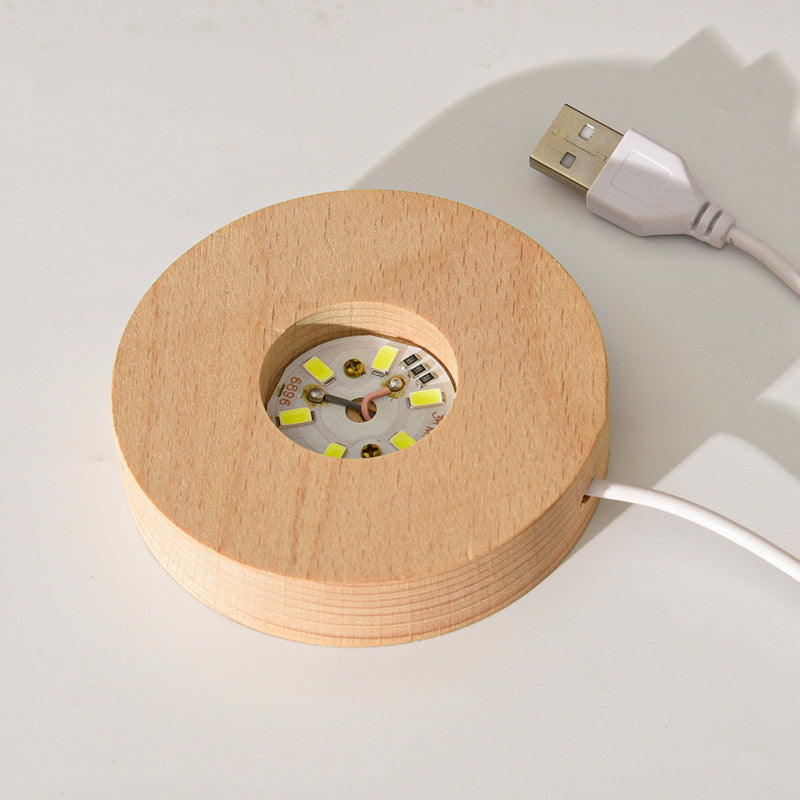 3D Crystal Ball Night Light With Wood Base