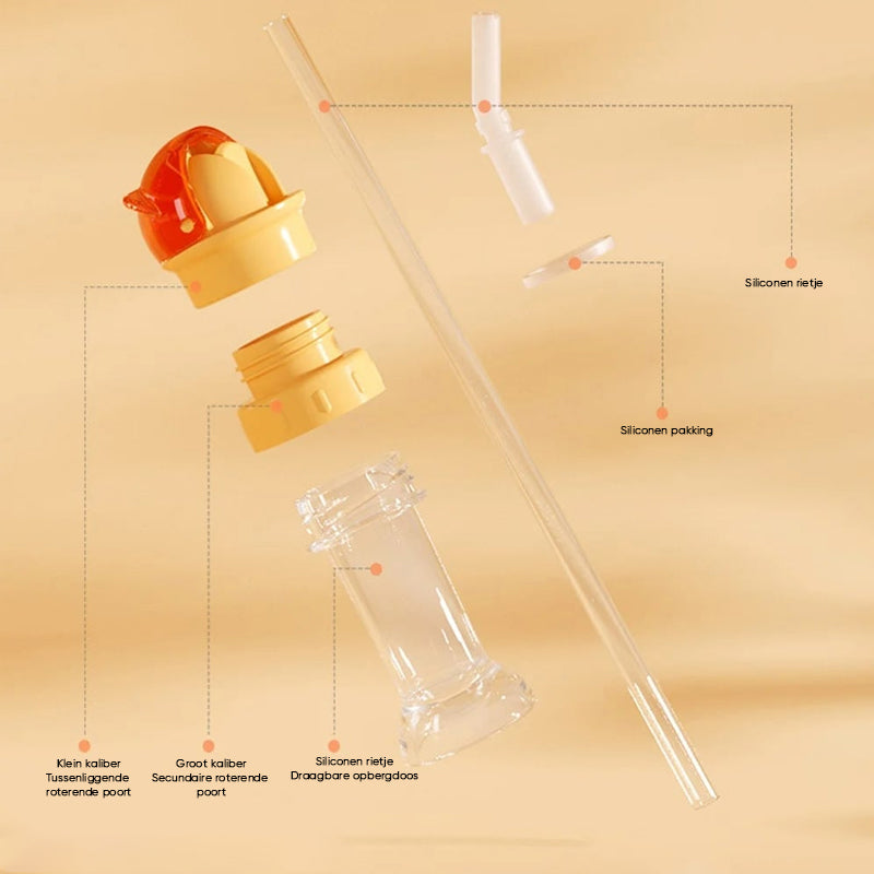 Herbruikbare kinderdrank-waterfles met rietje