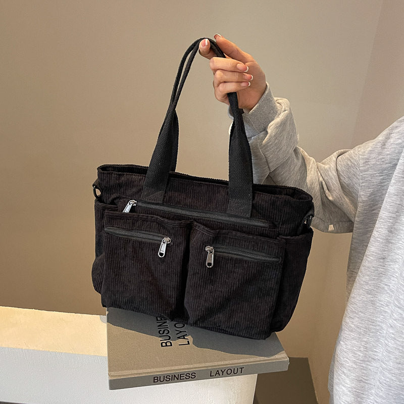 Corduroy damestas met grote capaciteit
