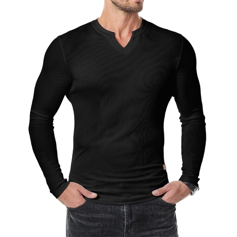 Slim-fit herenshirt met lange lijn en v-hals
