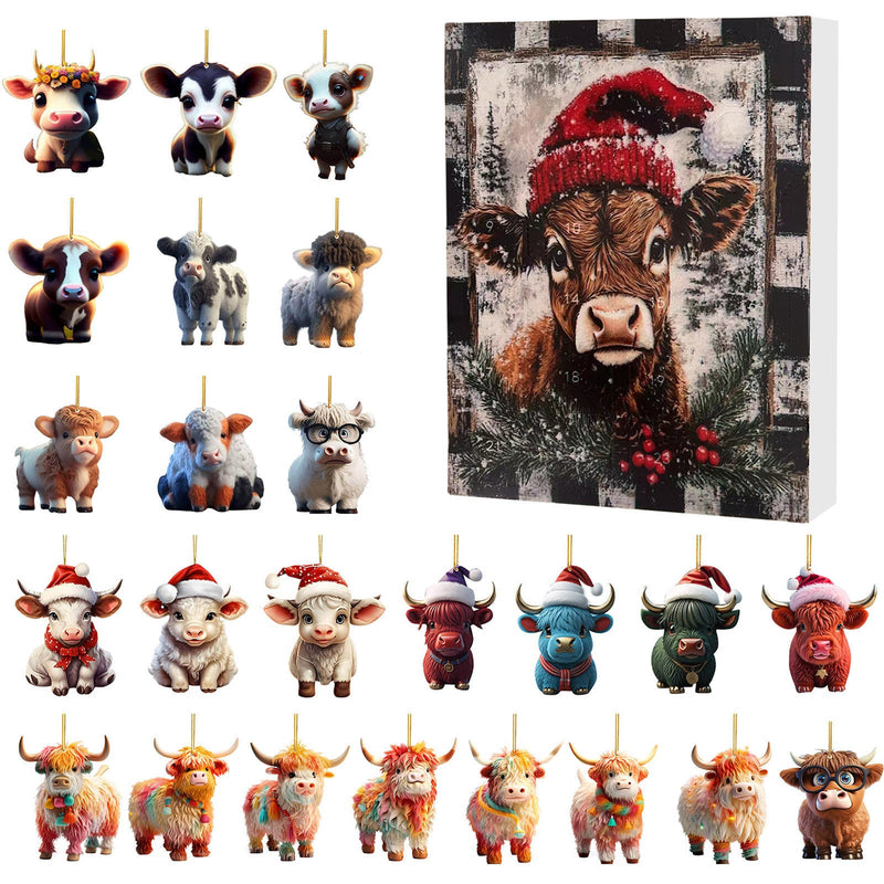 Kerst adventskalender Yak Santa acryl cartoon hanger blinde doos