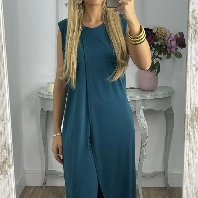 Tweedelige mouwloze damesset met ronde hals