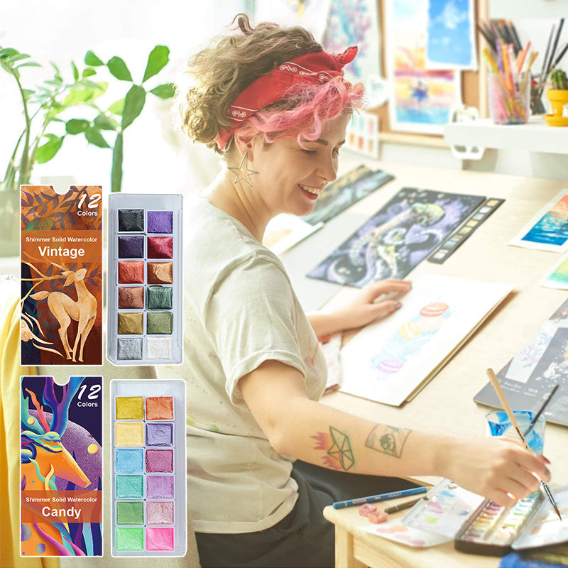 6/12 kleuren solide aquarelverfset