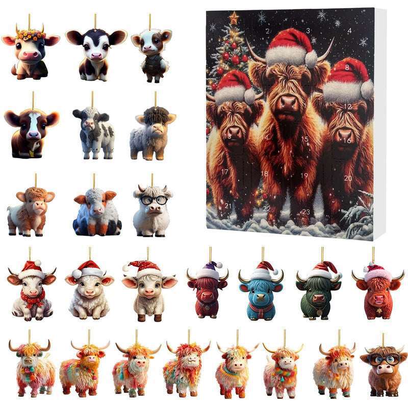 Kerst adventskalender Yak Santa acryl cartoon hanger blinde doos