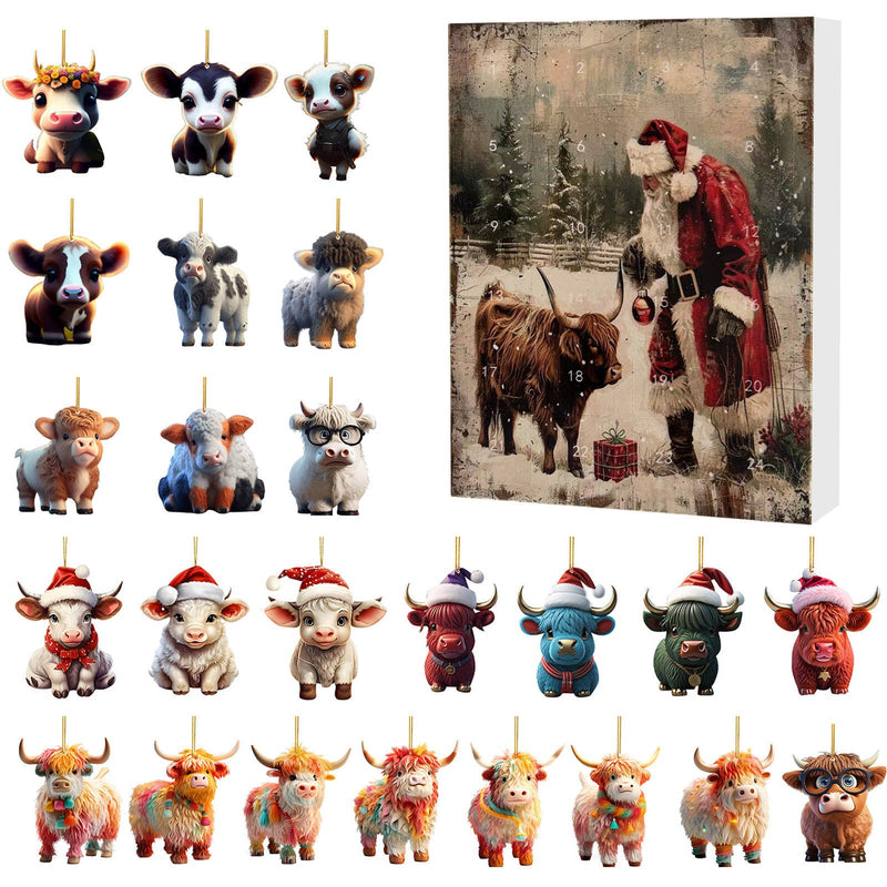 Kerst adventskalender Yak Santa acryl cartoon hanger blinde doos