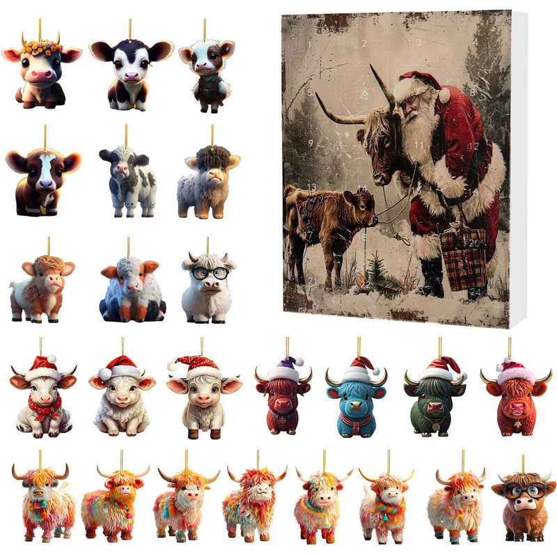 Kerst adventskalender Yak Santa acryl cartoon hanger blinde doos