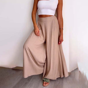 Casual effen broek met wijde pijpen