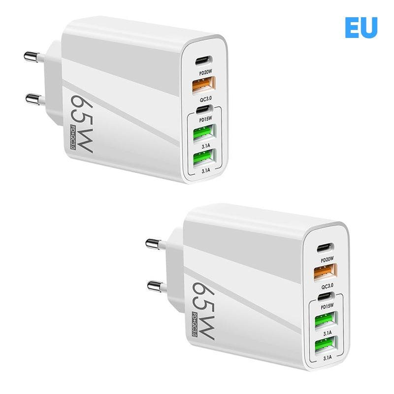 Multiport 65W Snellader Adapter