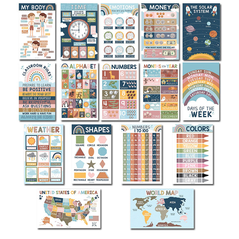 Boho PreK Educatieve posters 16 stuks
