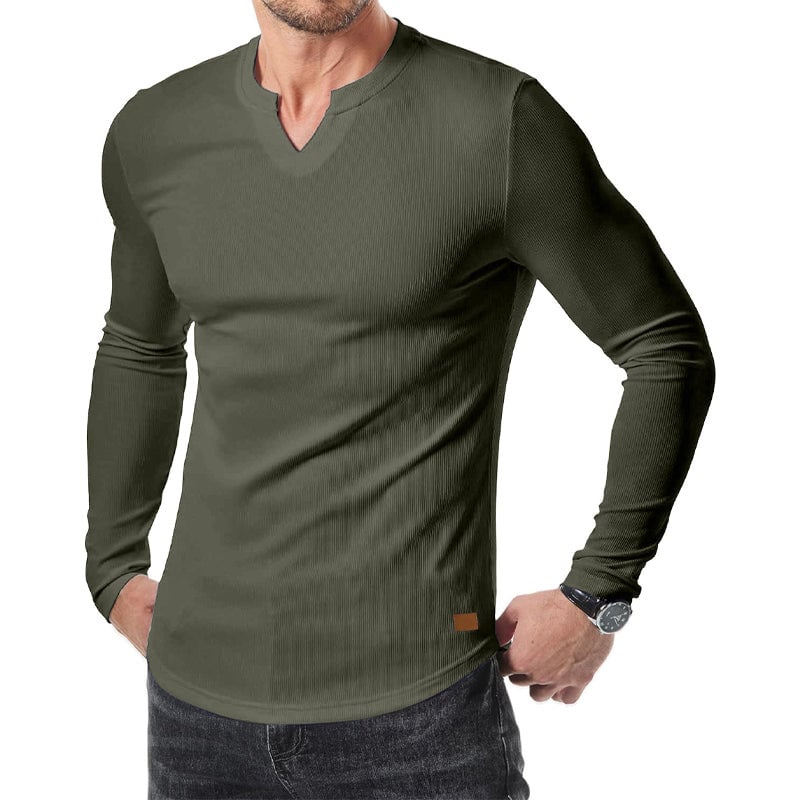 Slim-fit herenshirt met lange lijn en v-hals