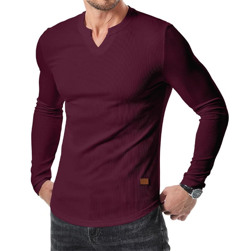 Slim-fit herenshirt met lange lijn en v-hals