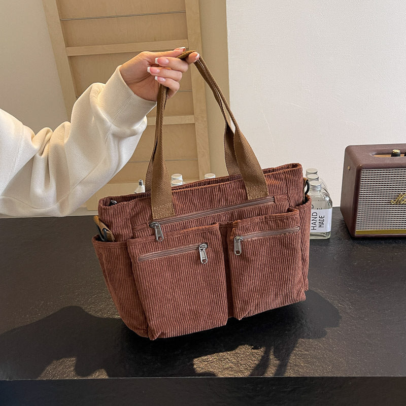 Corduroy damestas met grote capaciteit