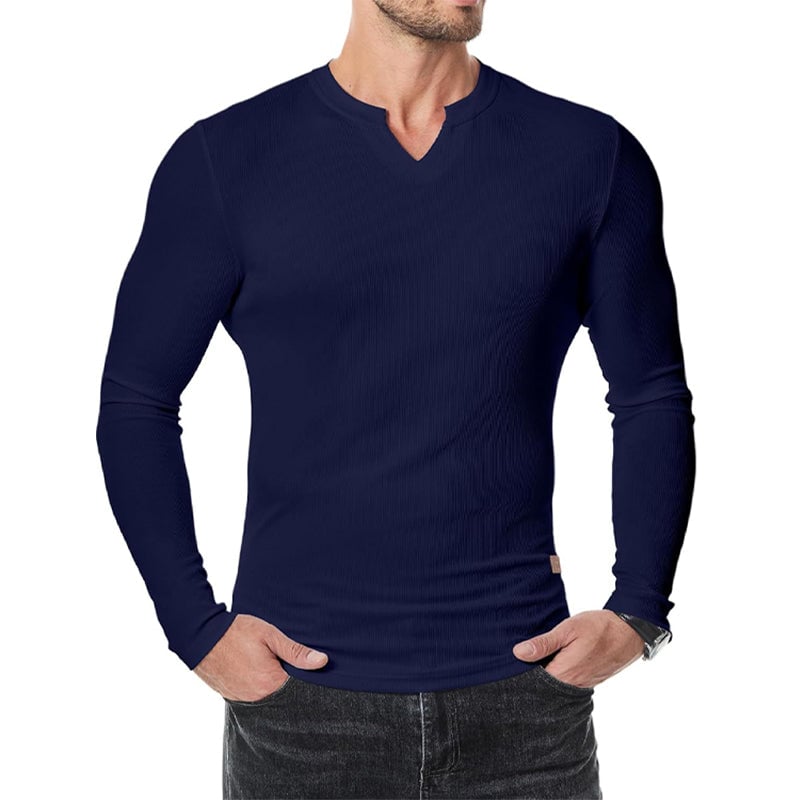 Slim-fit herenshirt met lange lijn en v-hals