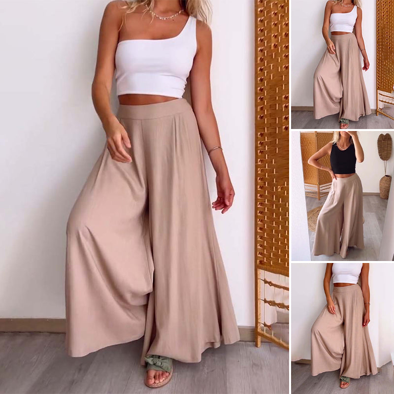 Casual effen broek met wijde pijpen