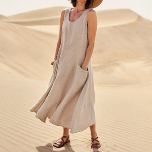 Casual effen kleur mouwloze katoenen jurk