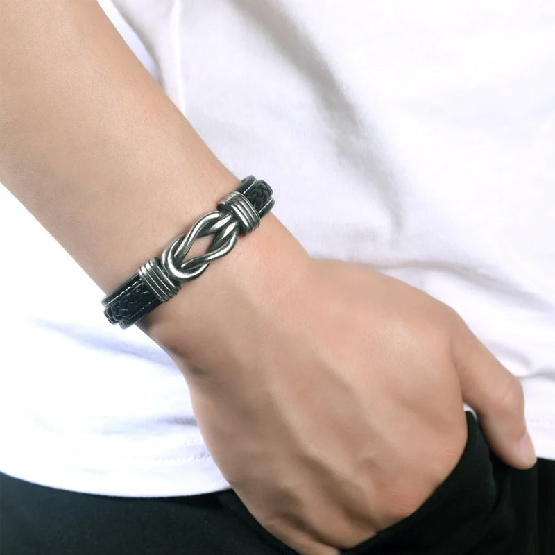 Gevlochten leren armband