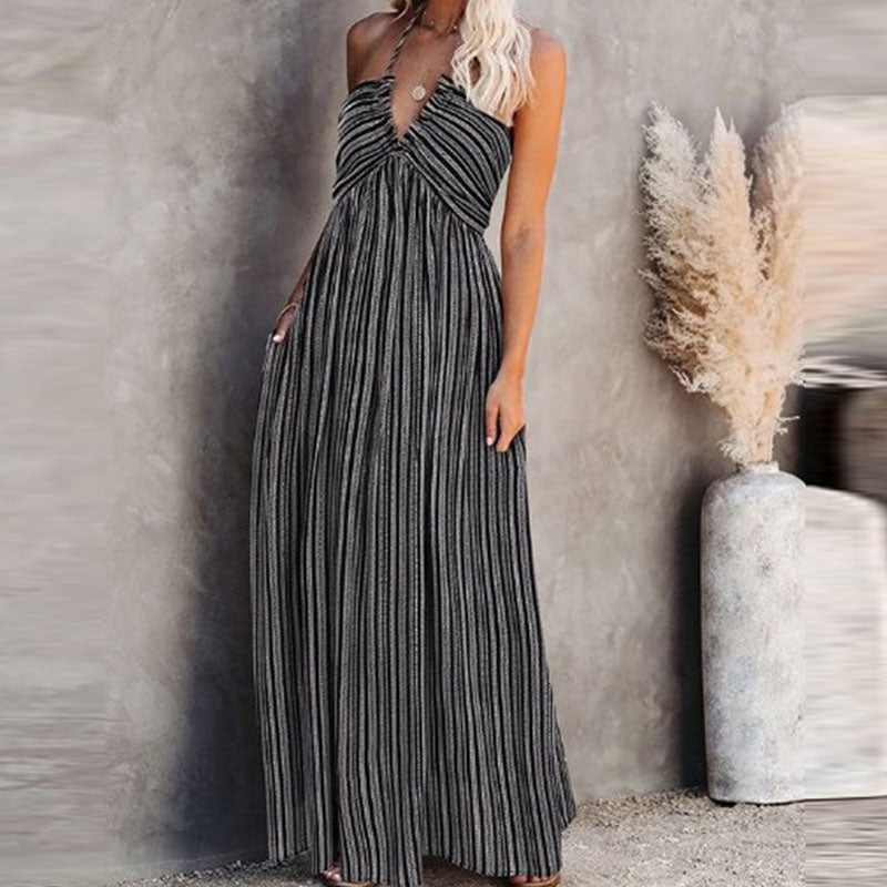 Halter diepe V-hals geplooide jurk