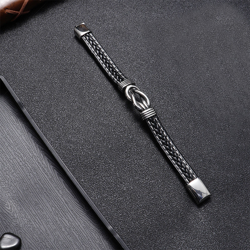 Gevlochten leren armband