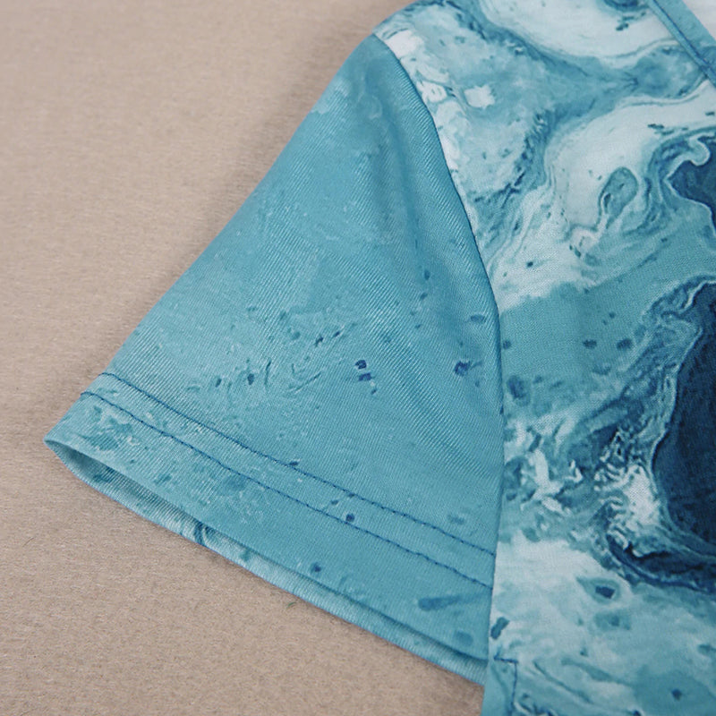 Mini-jurk met V-hals en blauwe print