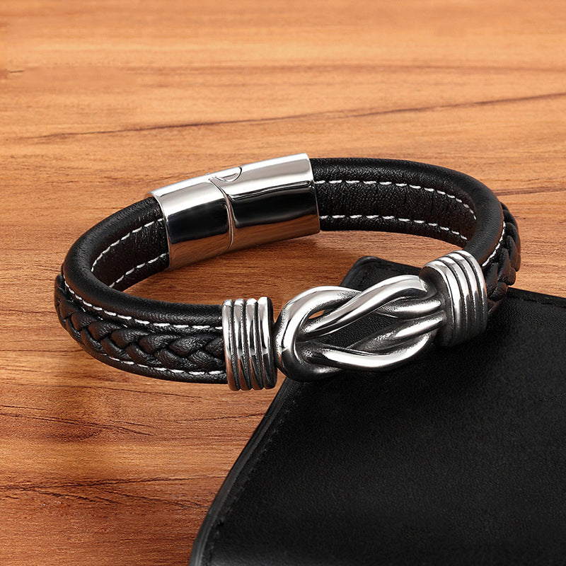 Gevlochten leren armband