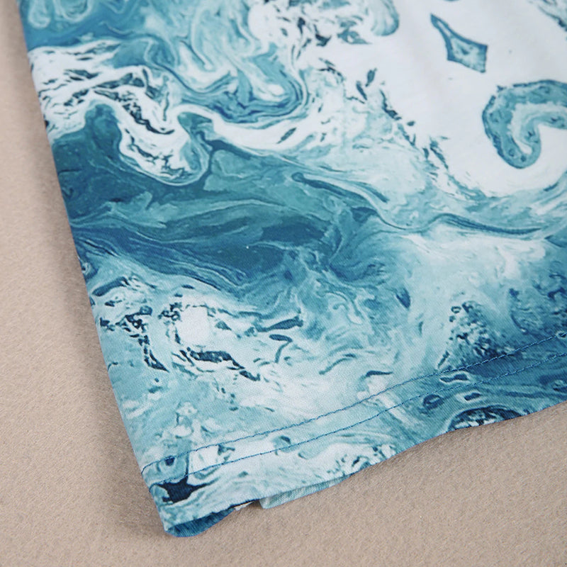 Mini-jurk met V-hals en blauwe print