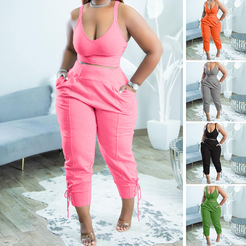 Casual Solid Split Sleeveless Two Pieces