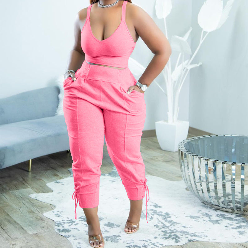 Casual Solid Split Sleeveless Two Pieces