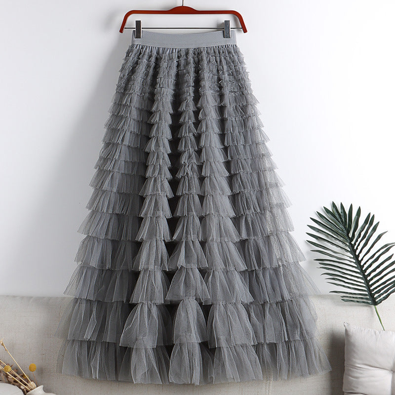 Gelaagde elastische taille tule maxi rok