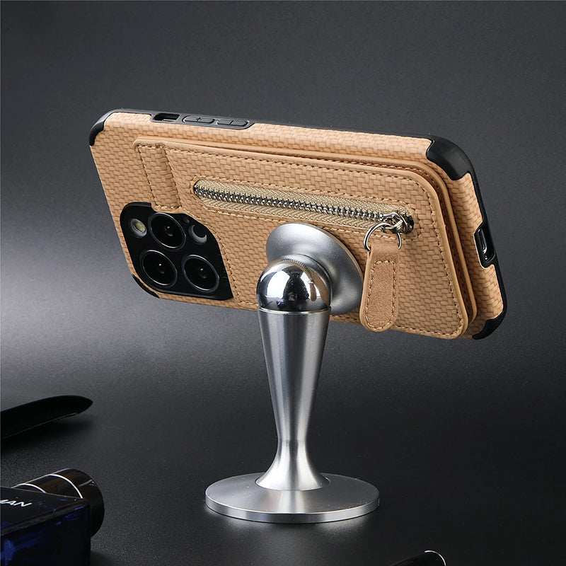 Magnetische portemonnee met ritssluiting en creditcard houder