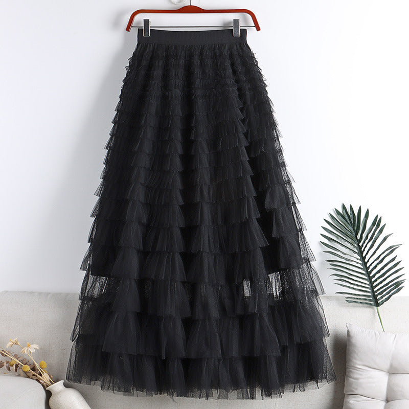 Gelaagde elastische taille tule maxi rok
