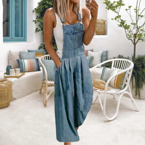 Casual denim overall met wijde pijpen en zakken