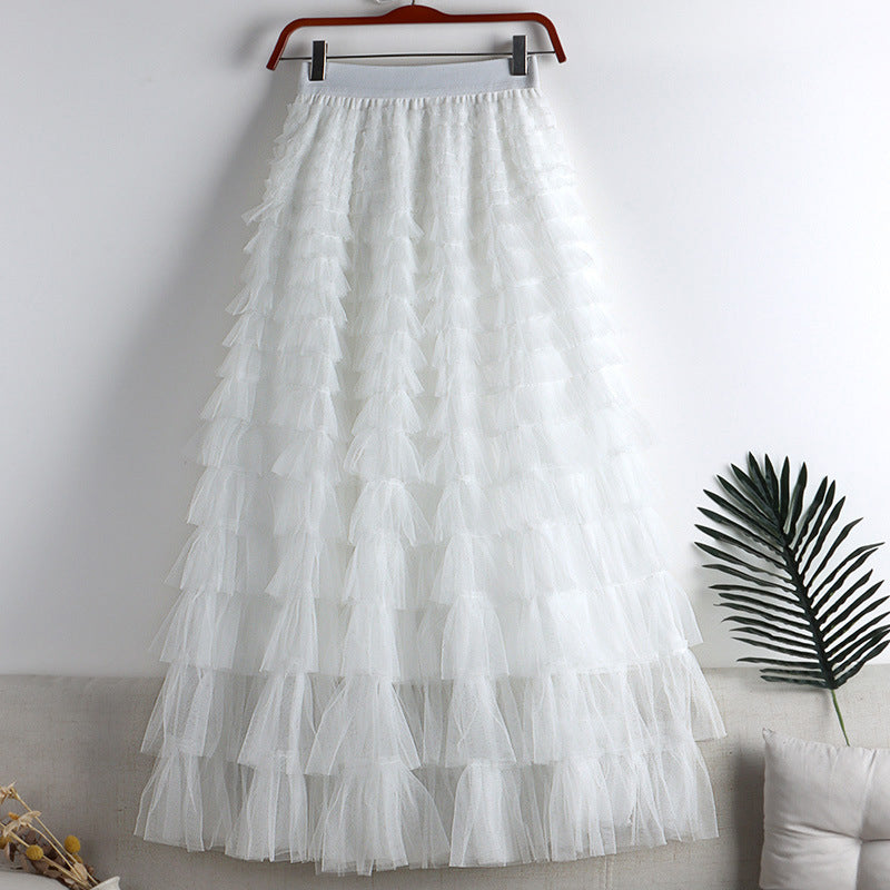 Gelaagde elastische taille tule maxi rok