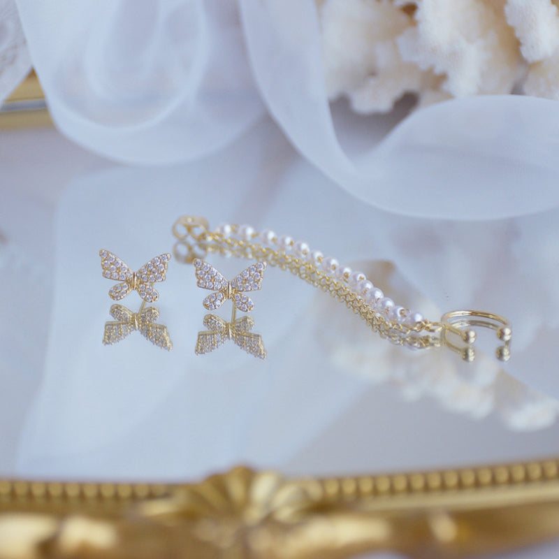 Strass Butterfly Dangle Hoop Stud Oorbellen