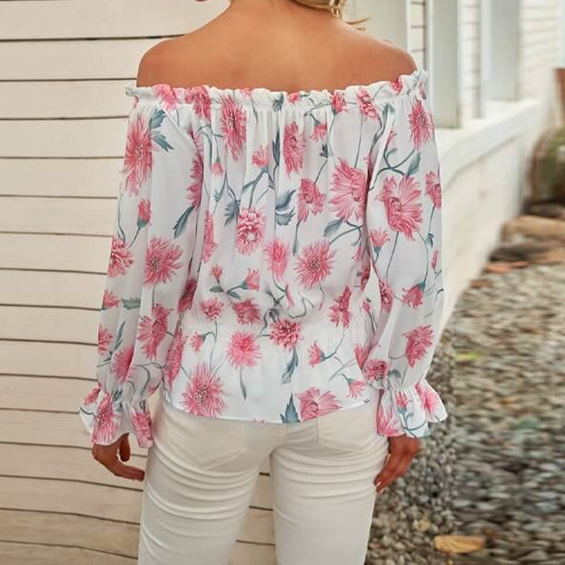 Blouse met ruches aan de mouwen en bloemen