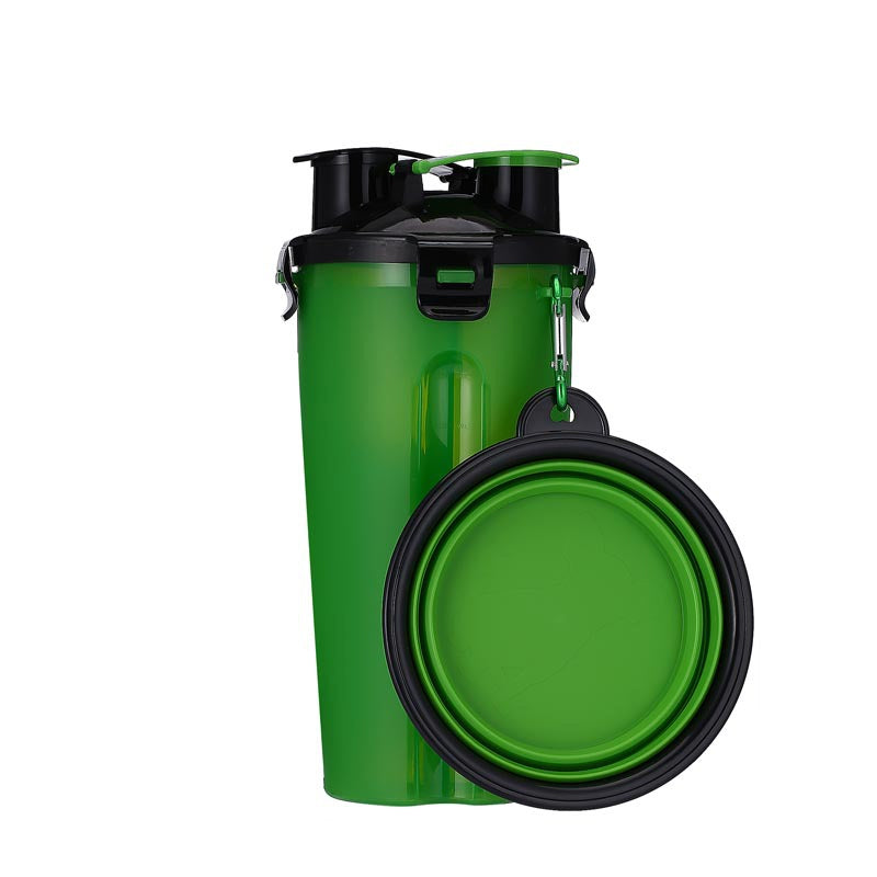 2-in-1 water- en voedselfles voor huisdieren met opvouwbare kom
