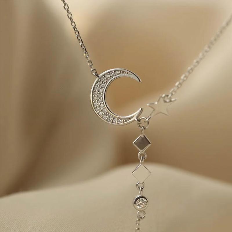 Sterling zilveren maan ster ketting