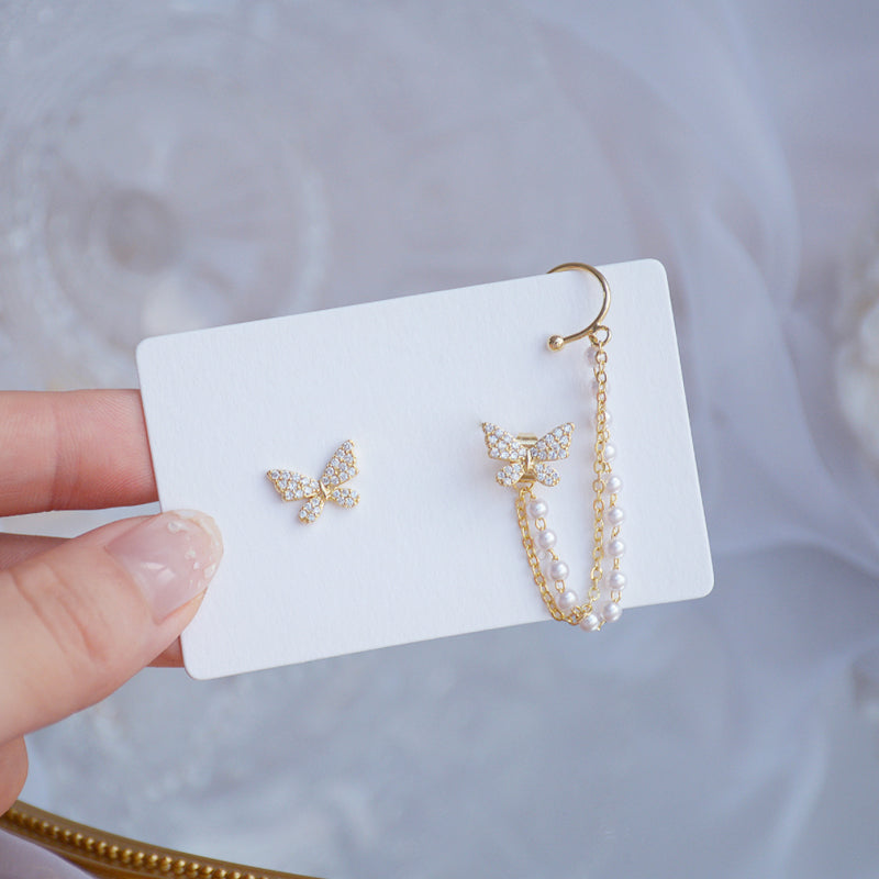 Strass Butterfly Dangle Hoop Stud Oorbellen
